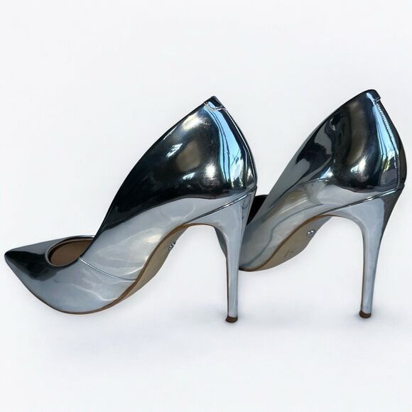 Aldo Metallic Silver Pointed Toe Pump Heel Size 8 Shiny Monochromatic Stiletto - Picture 11 of 13